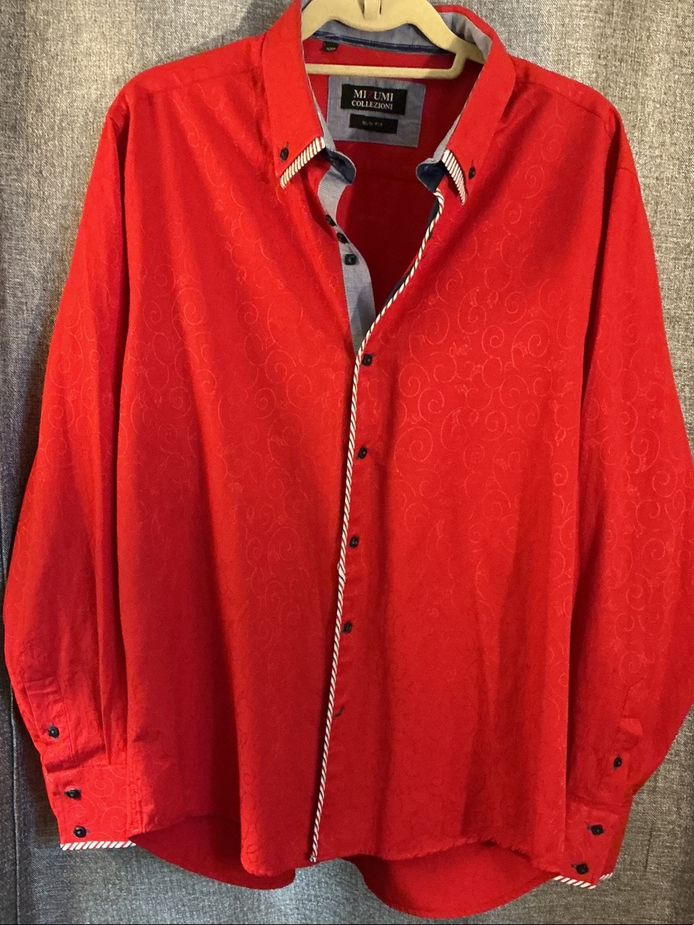 Mizuno Red Jacquard Long-Sleeve Button-Down Shirt with Contrast Trim